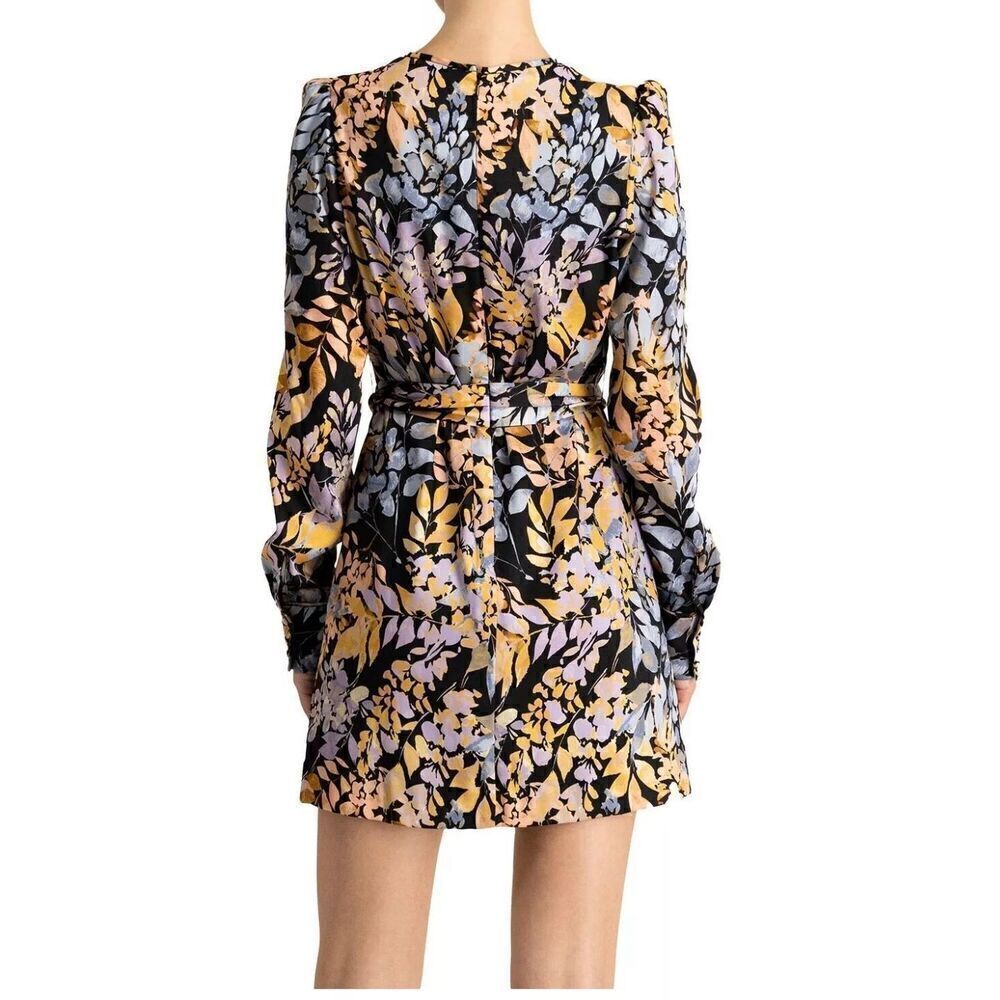 ML MONIQUE LHUILLIER Womens Black Satin Tie Lined Long Sleeve Short Dress size 6 - Picture 9 of 10